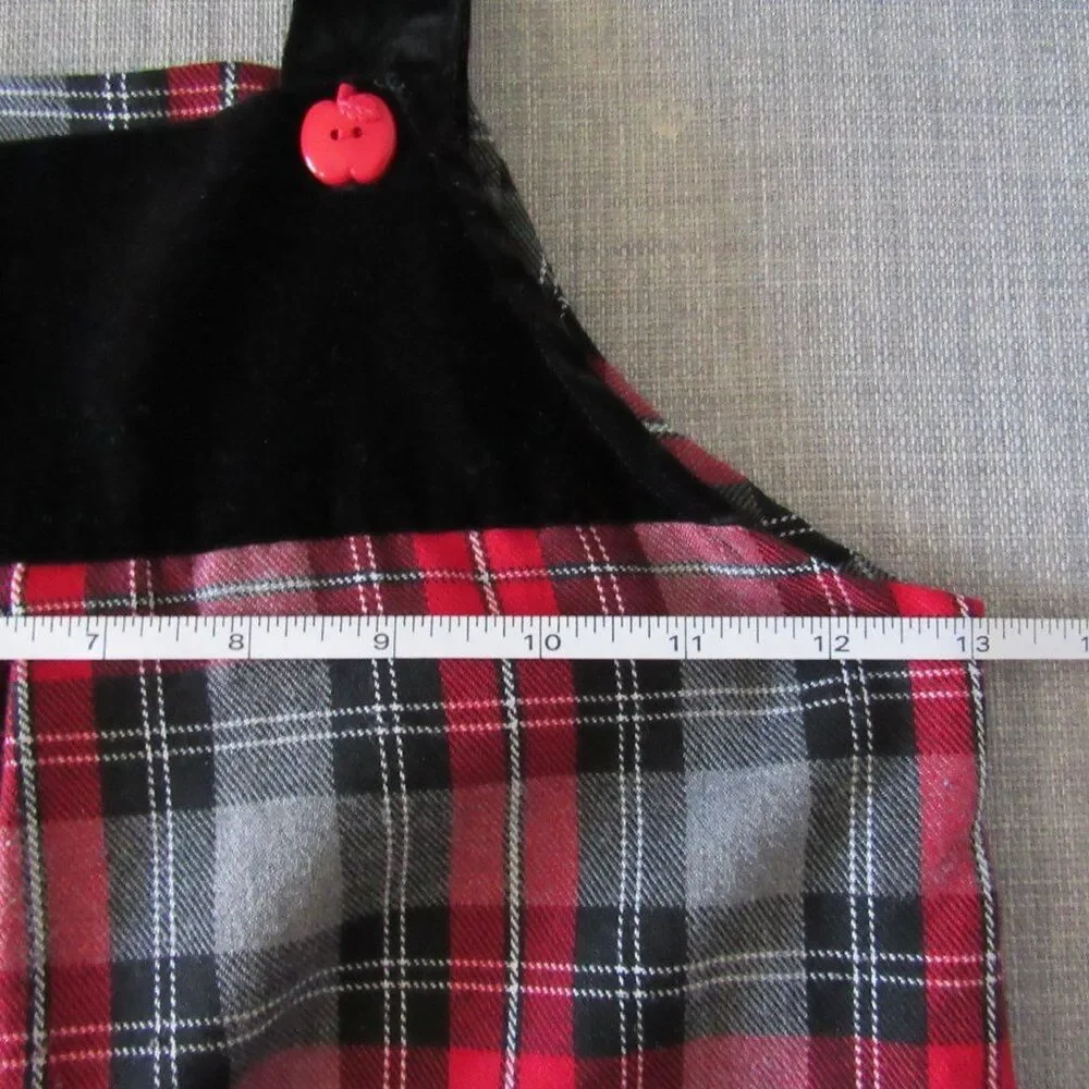 Girls Size 5 Plaid Red Black Jumper Dress Apple Buttons VTG Retro Schoolwear